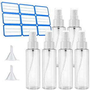 6 Pack Fine Mist Spray Bottles, 3.4oz/100ml Travel Spray Bottle with 2 Funnels & 9 Stickers for Trav