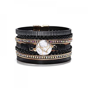 20.0% off Fesciory Leopard Bracelet for Women Multi-Layer Leather Wrap Bracelet Handmade Wristband..