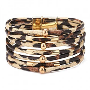 Leopard Bracelets for Women Girls now 60.0% off , Charm Friendship Beads Bracelets Multilayer Wide..