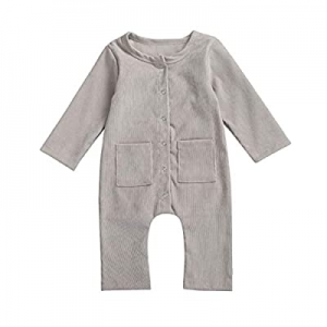 One Day Only！10.0% off Vohawsa Newborn Baby Boy Girl Solid Bodysuit One Piece Romper Jumpsuit Cove..