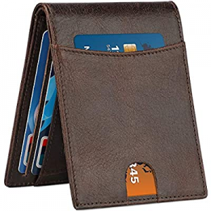 One Day Only！Mens Wallet Slim Minimalist RFID Genuine Leather Front Pocket Bifold Wallet now 40.0%..