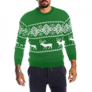 Makkrom Mens Ugly Christmas Sweater Reindeer Crew Neck Long Sleeve Unisex Santa Pullover Tops now ..