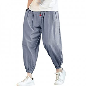 Makkrom Mens Loose Linen Baggy Harem Pants Casual Summer Beach Yoga Trousers now 45.0% off 