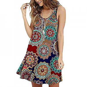 70.0% off TOPIA STAR 2020 Women’s Summer Tunic Dress Round Neck Short Sleeve Casual Loose Flowy Ba..