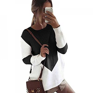 Alsol Lamesa Women's Pullover Sweaters Crew Neck Long Sleeve Casual Knit Color Block Sweater now 4..