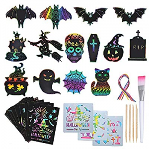 SunnyMemory Halloween Scratch Paper Art Set for Kids now 35.0% off , 131pcs Rainbow Magic Scratch ..