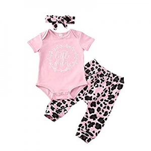 62.0% off Newborn Baby Girls Leopard Clothes Sets Short/Long Sleeve Romper Jumpsuit Top+ Pants+ He..