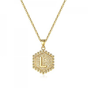 M MOOHAM Gold Hexagon Initial Necklaces for Women now 50.0% off , 14K Gold Plated Dainty Letter Ch..