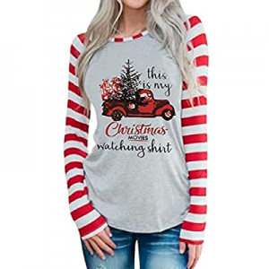 10.0% off OWIN Women’s This is My Christmas Movie Watching Shirt Plaid Long Sleeve T-Shirt Cute Re..