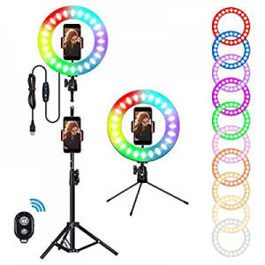 10" Ring Light RGB LED Selfie Ring Light with Tripod Stand and Phone Holder now 54.0% off , USB Ci..