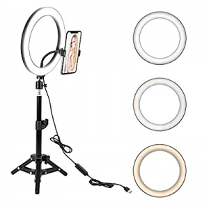 10" LED Selfie Ring Light with Tripod Stand & Cell Phone Holder for Live Stream/Makeup now 50.0% o..