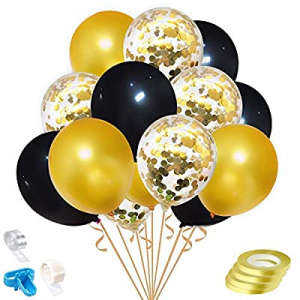 45.0% off Rutien 60PCS Gold Confetti Balloons Set 12 inch Gold Black Latex Halloween Christmas Bal..