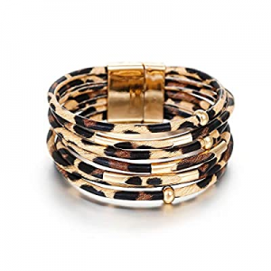 40.0% off Fesciory Women Multi-Layer Leather Wrap Bracelet Handmade Wristband Braided Rope Cuff Ba..