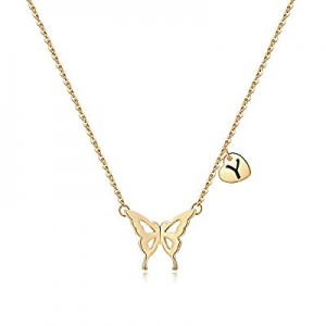 Iefil Initial Butterfly Necklace for Women now 60.0% off , 14k Gold Filled Letter Initial Butterfl..