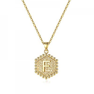 M MOOHAM Gold Hexagon Initial Necklaces for Women now 50.0% off , 14K Gold Plated Dainty Letter Ch..