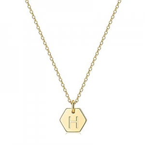 Hexagon Initial Letter Necklace for Women now 65.0% off , 14k Gold Filled Dainty Initial Letter Pe..