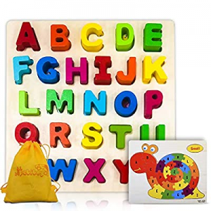 PETITOY Wooden Alphabet Puzzles Early Educational Jigsaw Toys for Toddlers Boys & Girls now 40.0% ..