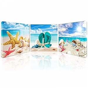 One Day Only！60.0% off Beach Canvas Wall Art Starfish Seashell Pictures for Bathroom Modern Seasca..