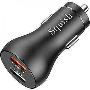 Car Charger, Squish Quick Charge 3.0 Car Charger Adapter, 5.4A 30W Dual USB Port Aluminum Alloy Fast
