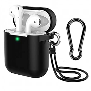 AirPods Case with Keychain, Coffea Silicone Protective Case with Stap for AirPods 2 & 1 [Front LED V