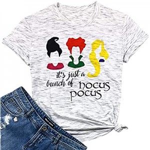 50.0% off Womens It's Just A Bunch of Hocus Pocus Halloween T Shirt Funny Letter Print Short Sleev..