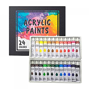 Acrylic Paint Set 24 Colors/Tubes(12ml, 0.4 oz) Non Toxic Non Fading,Rich Pigments for Painters, Adu