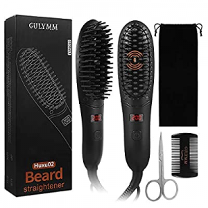 Gulymm Beard Straightener Kit, Professional Ionic Electric Heated Beard Comb Straightener for Men,Po