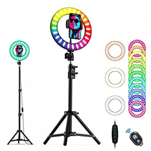 Ring Light 10" RGB Selfie LED Suzzam Ringlight with Remote,Tripod Stand,Cellphone Holder for Live St