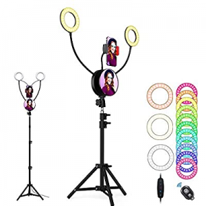 Ring Light 6" Dual LED Selfie Ringlight Suzzam RGB with Mirror Remote Tripod Stand Phone Holder for 