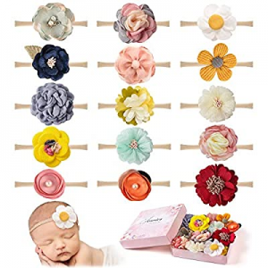 One Day Only！50.0% off 15 PCS Baby Girls Headbands Soft Nylon Hairbands Elastics Flowers Hair Bows..