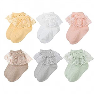 VINIKNIKA Infant Baby Girls Socks Newborn Lace Edge Knit Cotton Socks with Bows for Toddler Kids n..
