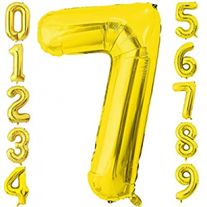40 inch Gold Birthday Party Balloons Self Inflating Digit Helium Foil Number (7)