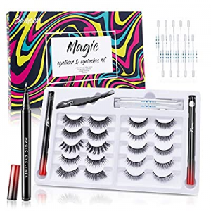 Magnetic Eyelashes Eyeliner Kit,3D False Magnetic Liquid Eyeliner 2pcs(Black+White),Upgraded Waterpr