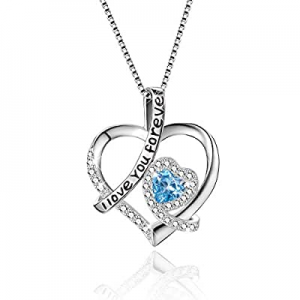 Heart Necklaces for Women now 30.0% off , Sterling Silver Blue CZ Heart Pendant I Love You Forever..