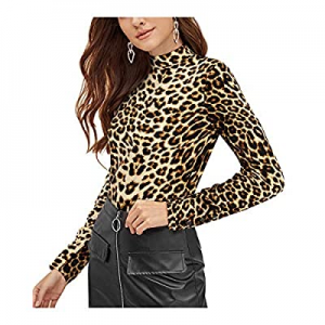 OUGES Womens Long Sleeve Shirt Leopard Print Mock Turtleneck Slim Fit Pullover Casual Tops now 55...