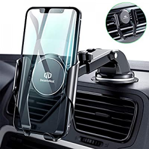 DesertWest Versatile Car Phone Holder Mount [Auto-Memory Clamp] Hands-Free Cell Phone Holder for Car