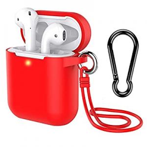 AirPods Case with Keychain, Coffea Silicone Protective Case with Stap for AirPods 2 & 1 [Front LED V
