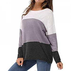 Newshows Women's Knit Long Sleeve Striped Color Block Loose Casual Pullover Sweater Jumper Tops no..