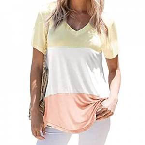 Sovelen Womens V Neck Short Sleeve Summer Color Block T Shirts Casual Loose Fit Tops Tees now 60.0..