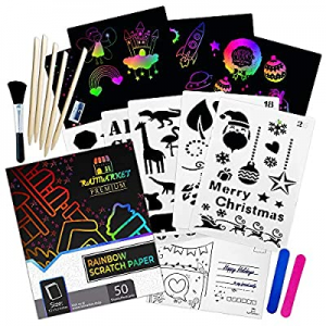 Raimarket Scratch Paper Art for Kids 64 Pcs now 25.0% off , Rainbow Magic Boards Sheet with Stylus..