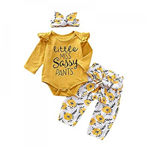 One Day Only！Baby Girl Clothes Kids Fall Outfits Ruffle Romper Floral Pants Bowknot Baby Girls' Cl..