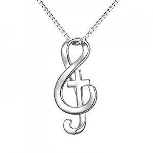 40.0% off Musical Note Necklace Pendant 925 Sterling Silver Treble Clef Music Jewelry for Women Gi..