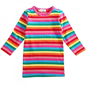 15.0% off Halloween Chucky Costume Top Girls Rainbow Striped Cotton Dress Cute Pullover Blouse Lon..