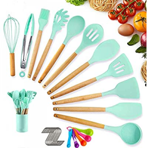 50.0% off USFY Silicone Cooking Utensils Kitchen Utensil Set - 14 Natural Acacia Wooden Silicone K..