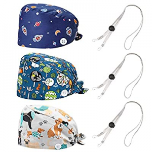 MISSHALO Working Cap with Upgrade Button and Sweatband, Working Hat and Hair Cover for Women Men (3 