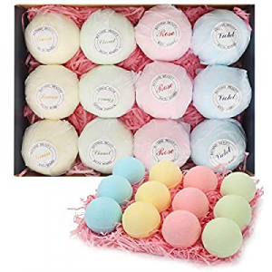Bath Bombs Gift Set, 12PCS Handmade Natural Organic Fizzy Bubble Bath Bombs Birthday Gift Idea for W