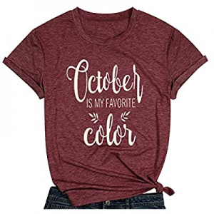 October is My Favorite Color Shirt Women's Cute Letter Print T-Shirts Casual Short Sleeve Tee Tops..