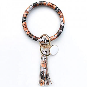Keychain Bangle now 80.0% off ,MKLEKYY Fashion Trend Simple Large Leather Bracelet Tassel Round Ke..