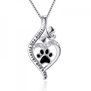 VANLAMS Womens 925 Sterling Silver Bone Love Heart Dog Paw Print Pendant Necklace I Love You Forev..