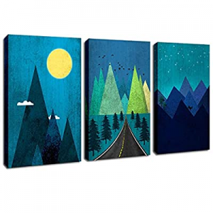 One Day Only！60.0% off Blue Canvas Wall Art Starry Night Sky Moon Prints Artwork Abstract Mountain..